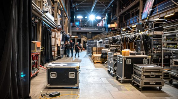 Backstage area of a large indoor London concert venue